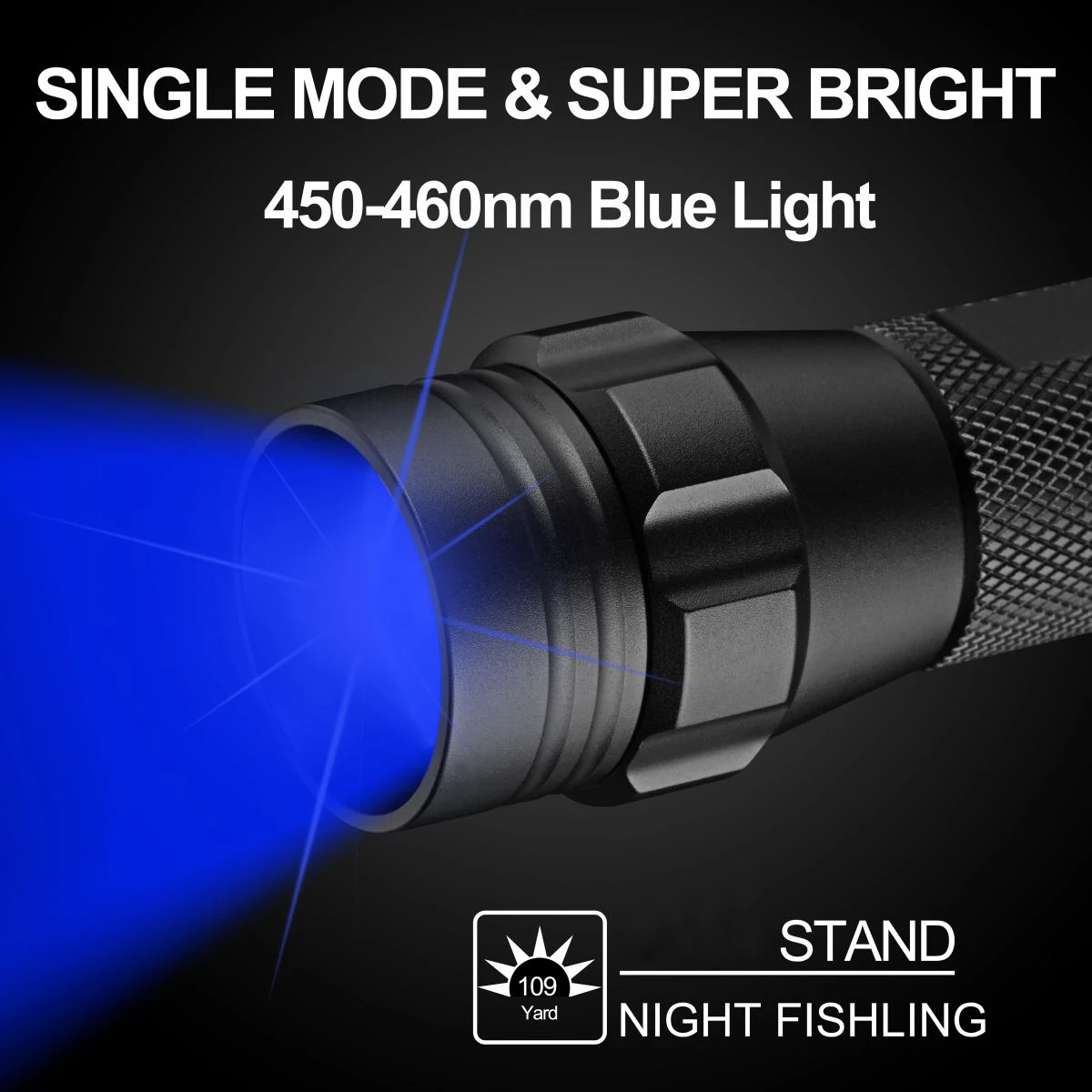 UltraFire WF-508BL Tactical Flashlight 450-460nm Zoomable Blue Light Waterproof LED Lantern for Camping Fishing Hunting Tracking