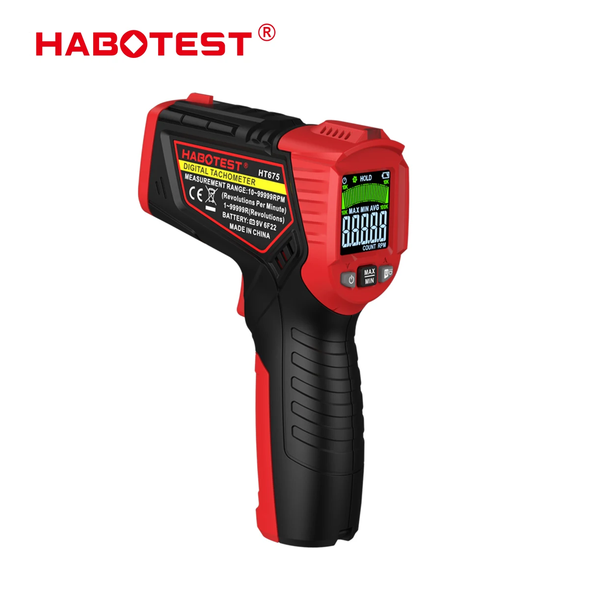 HABOTEST HT675 Non Contact Laser Digital Tachometer 10-99999RPM RPM Meter ±0.05%+1 Accuracy Rotation Speed Counter Max Min Hold