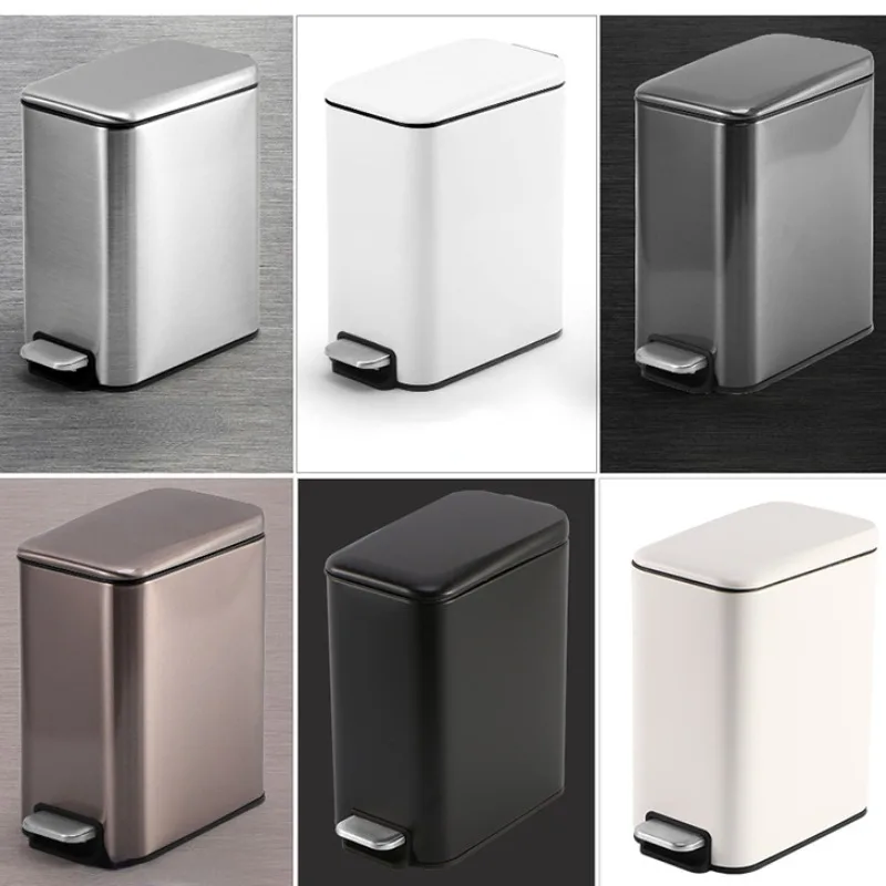 

Bathroom Trash Can with Lid with Stainless Steel Step Pedal Waste Bin Metal Narrow Wastebasket Toilet Garbage Rubbish Bucket