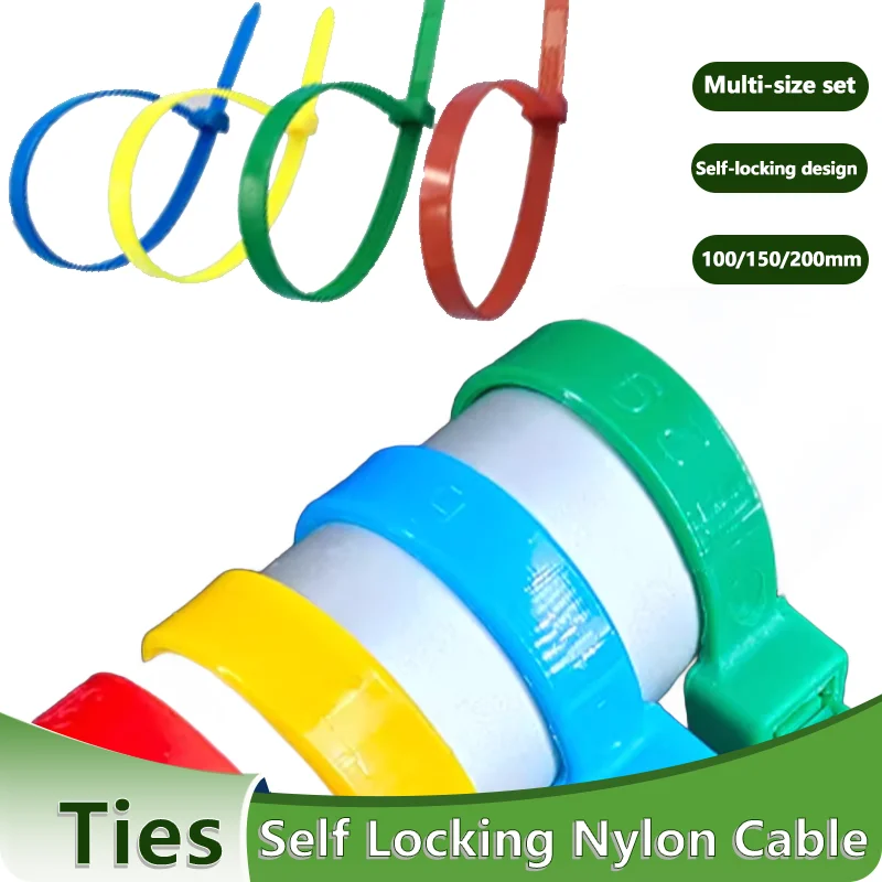 

Self-Locking Cable Ties Nylon Wire Zip Durable Organiser Fastening Ring Plastic Flange Binding Straps DIY Colored 100/150/200mm
