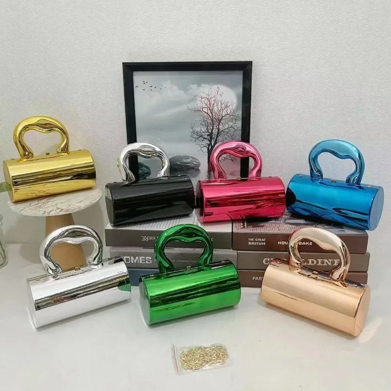 Fashion Cylinder Bag Women 2024 Party Clutches Fashion Cylinder Mini Evening Purse Crossbody Shoulder Bag Gold Box Clutch