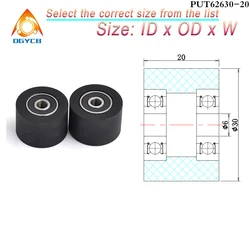 1pcs Diameter 30 mm Bore 6 mm Polyurethane Roller With Two Bearing Mute Flat Guide Wheel 6x30x20 mm PUT62630-20 PU Rubber Pulley