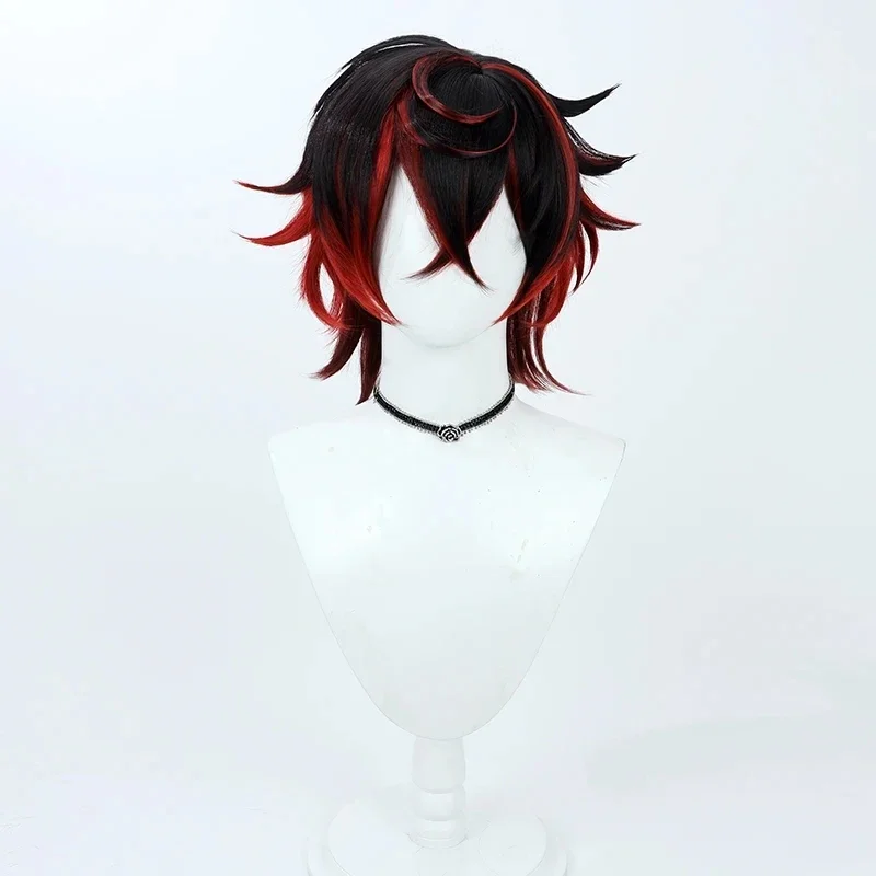 Vtuber K9 Kuro Kurenai cosplay wig short black red heat resistant synthetic hair Halloween party role play Carnival wig cap