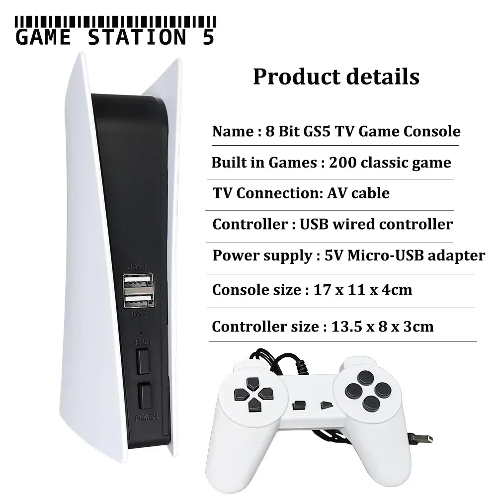 Game Station 5 USB Wired Video Game Console With 200 Classic Games 8 Bit GS5 TV Consola Retro Handheld Game Player AV Output