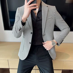 2023 Fashion New Men's Leisure Boutique Thousand Bird Plaid Slim Suit Blazers Jacket Coat