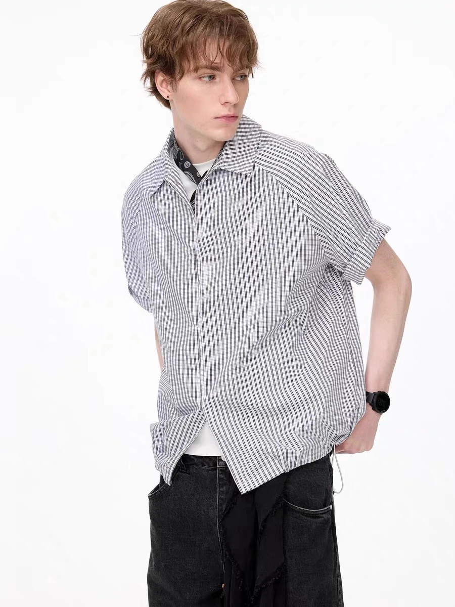 

Ретро японский клетчатый ор Све Мужской повседневный свободный топ с завязками irt f Sve для лета Молодежный воротник Faion arp