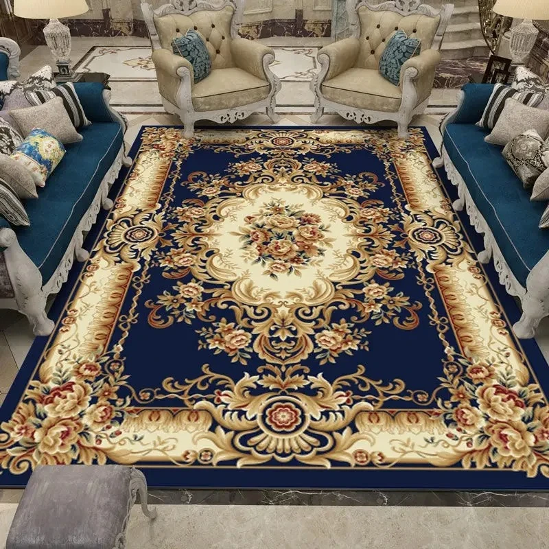 

European Style Large Size Household Carpets for Living Room Decorative Rug Carpets for Bed Room Washable Non-slip Floor Mat Blue