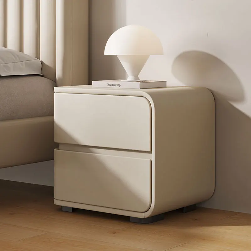 Bedside Tables for Hotel Guest Room Northern Europe, Post Modern Bedroom Furniture Nightstand, White Leather Bedside Table