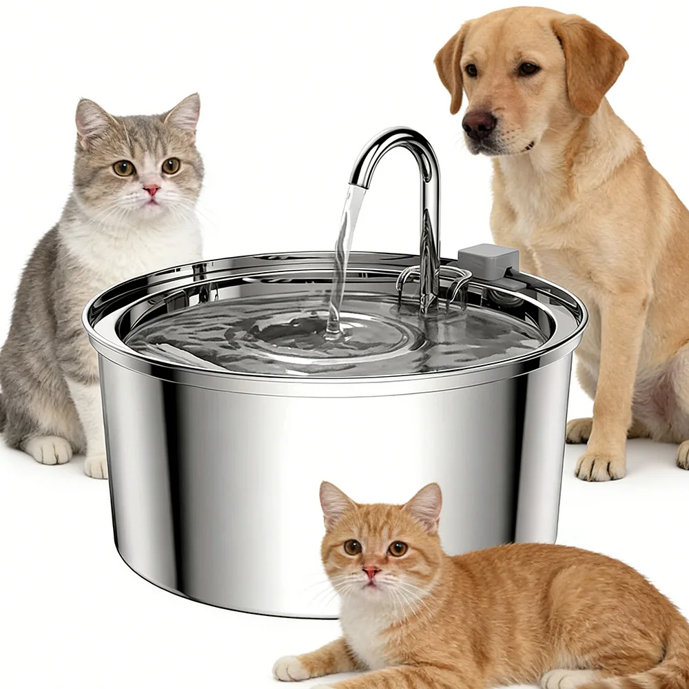 3.2L Automatic Cat Water Fountain Stainless Steel Pet Water Dispenser with USB Electric Ultra-Quiet Pump Smart Induction Drinker