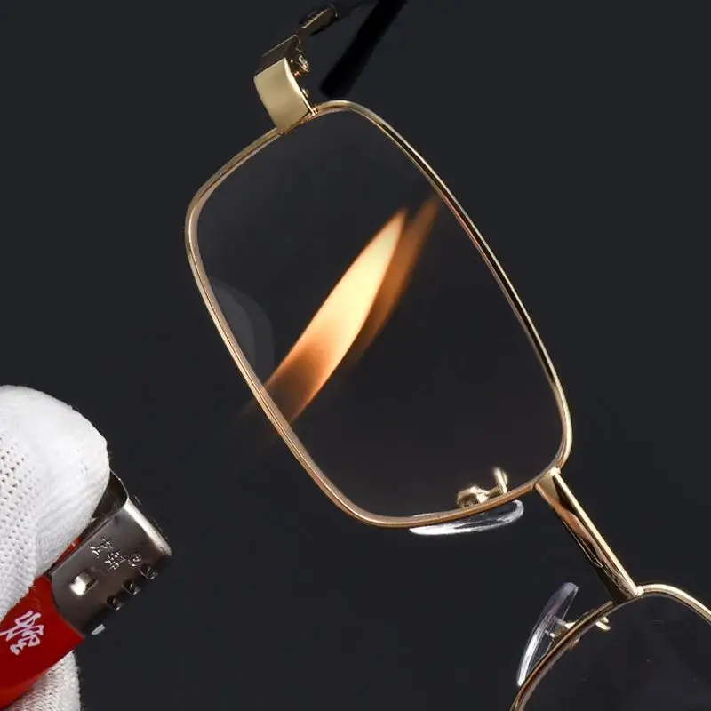 Kratzfeste Lesebrille, quadratische Retro-Presbyopie-Brille mit Glaslinsen, Metall-Hyperopie-Brille, Herrenbrille +3,5 +4 – Detail 1