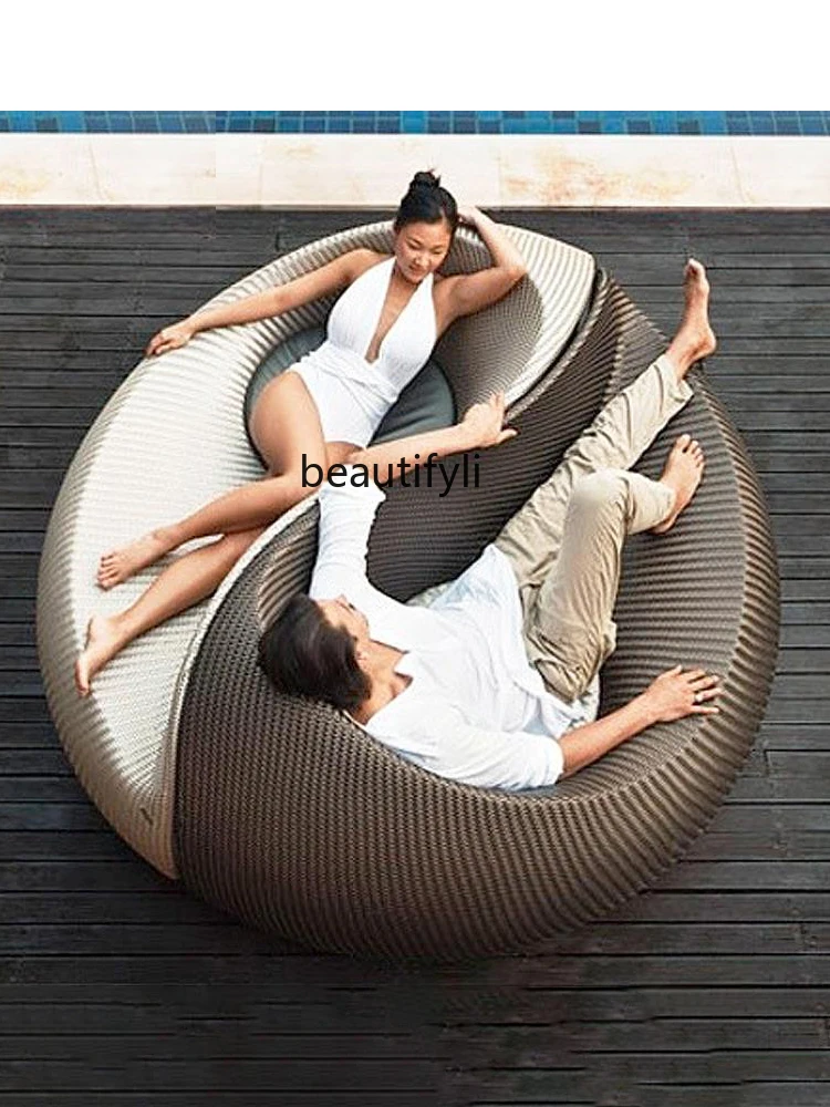 Outdoor Lounge Rattan Imitation Rattan Garden Garden Sofa Swimming Pool Hotel Leisure Large round Bed