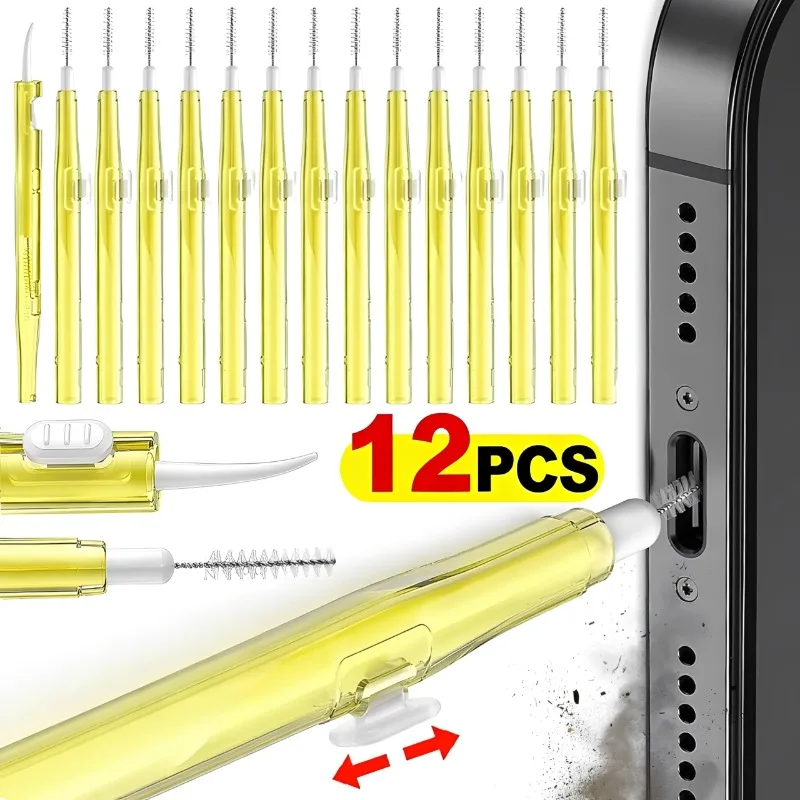 1-12PCS Retractable Speaker Charging Port Cleaning Set Dust Plug for iPhone 17 16 Earphones Clean Kit Brush for Samsung Xiaomi