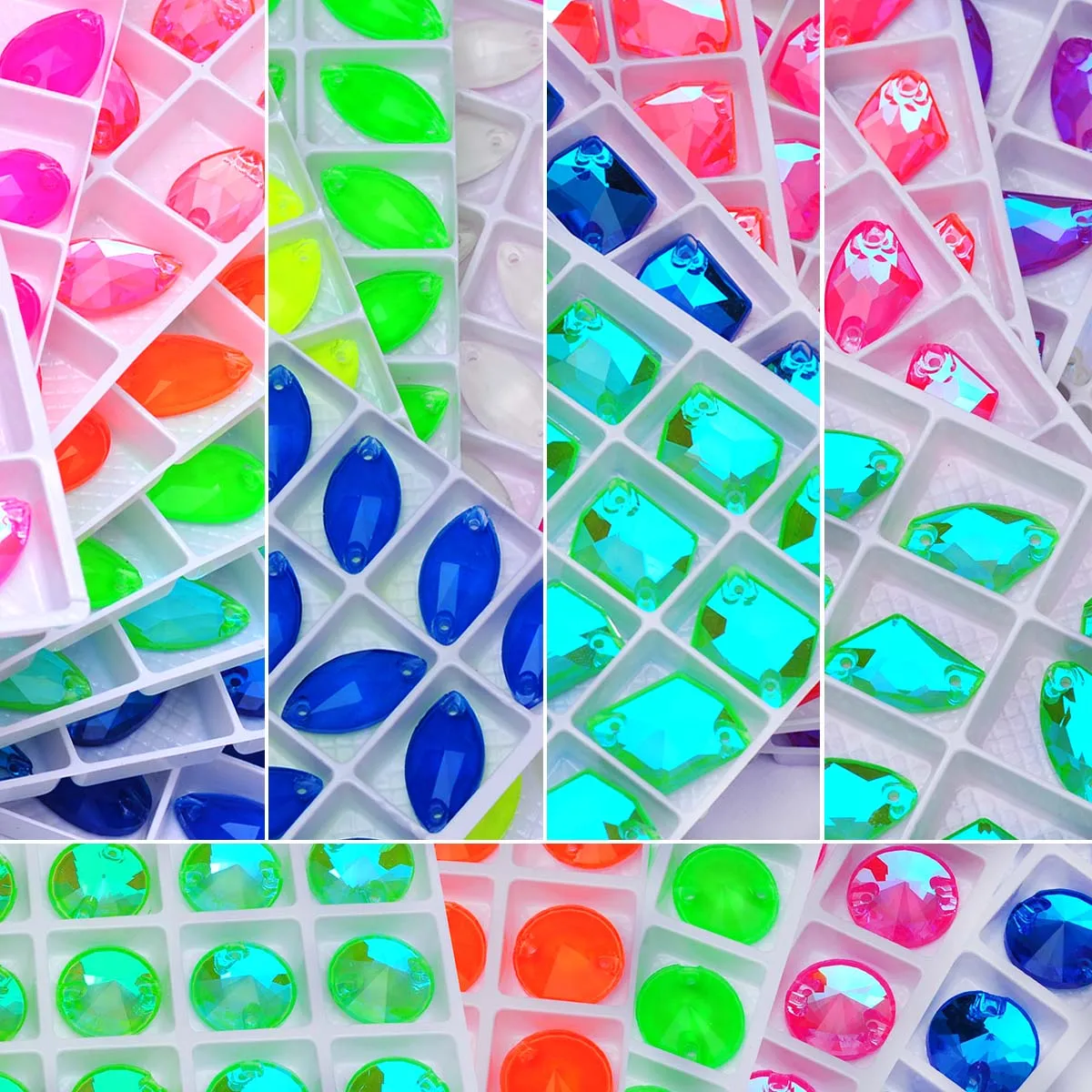 

PUBRILEX Neon Color Mix Shapes Sew On Rhinestones Crafts Sewing Crystal Rhinestones for Needlework Dress Garment Accessories
