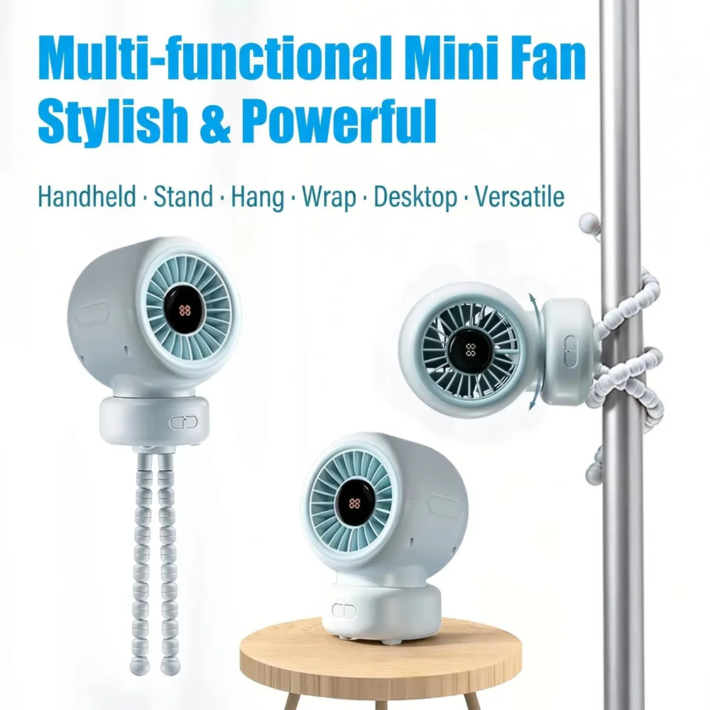 2026 New Octopus Clip‑on Fan USB Rechargeable Oscillating Mini Portable Cooling Fan For Desk, Bed, Car, Camping & Outdoor Travel