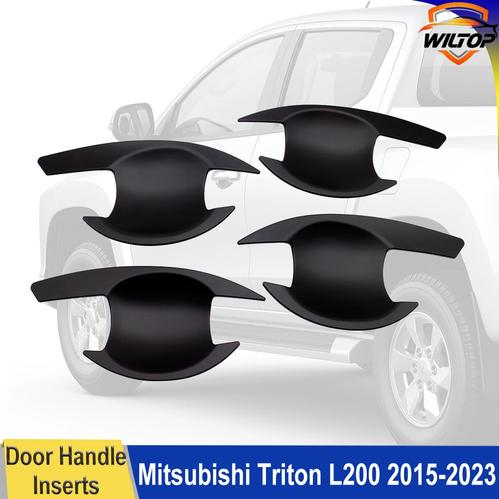 

For Mitsubishi Triton L200 2015-2023 Door Handle INSERTS Abs Matte Black Car Door Bowl Protector Cover ABS Exterior Accessories