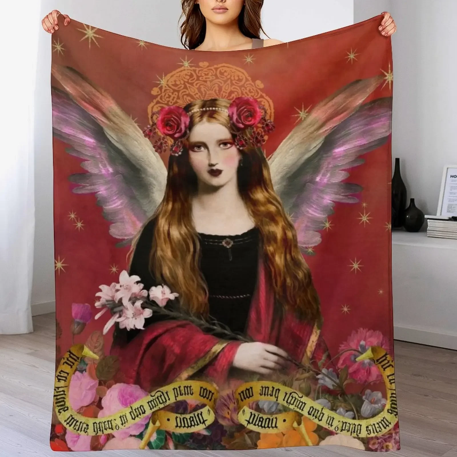 Pre Raphaelite Angel In Red Throw Blanket Cozy Sofa Blanket for TV Watching Napping