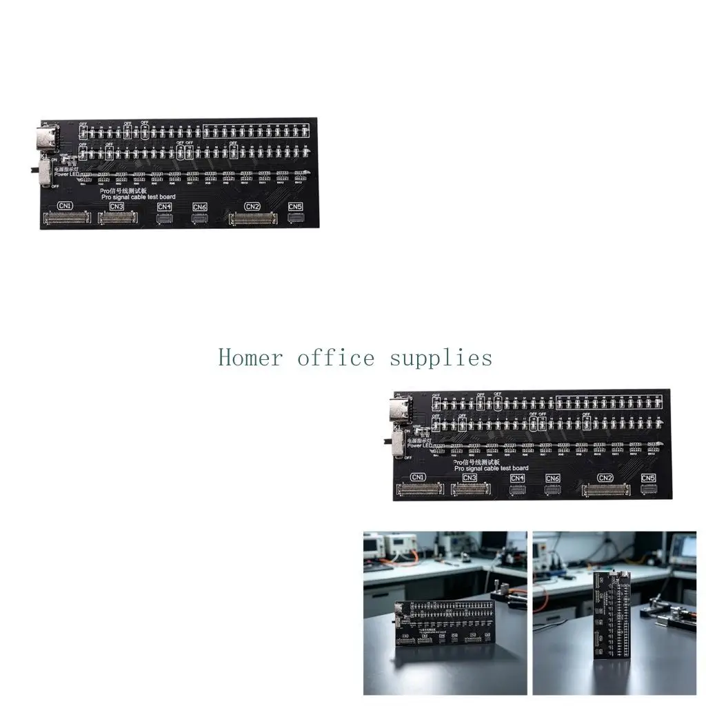 K43B Signal Cable Test Board With Power Input, Status Lights, Circuit Layout, and Printed Guide for Repair Line Inspection and