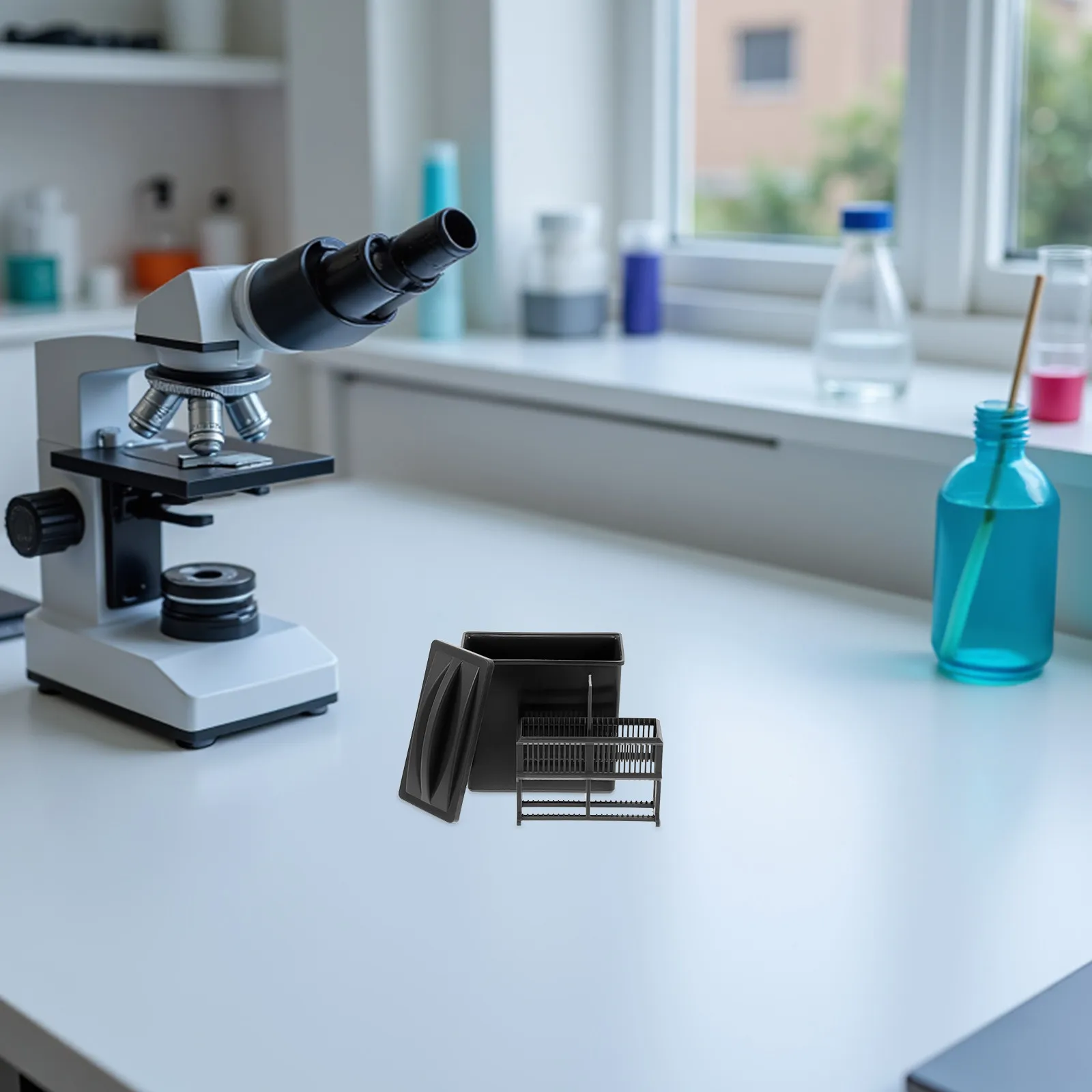 Plastic Slide Staining Jar with 24 Slot Rack Microscope Slide Storage Holder Lab Equipment Staining Container Laboratory Drying