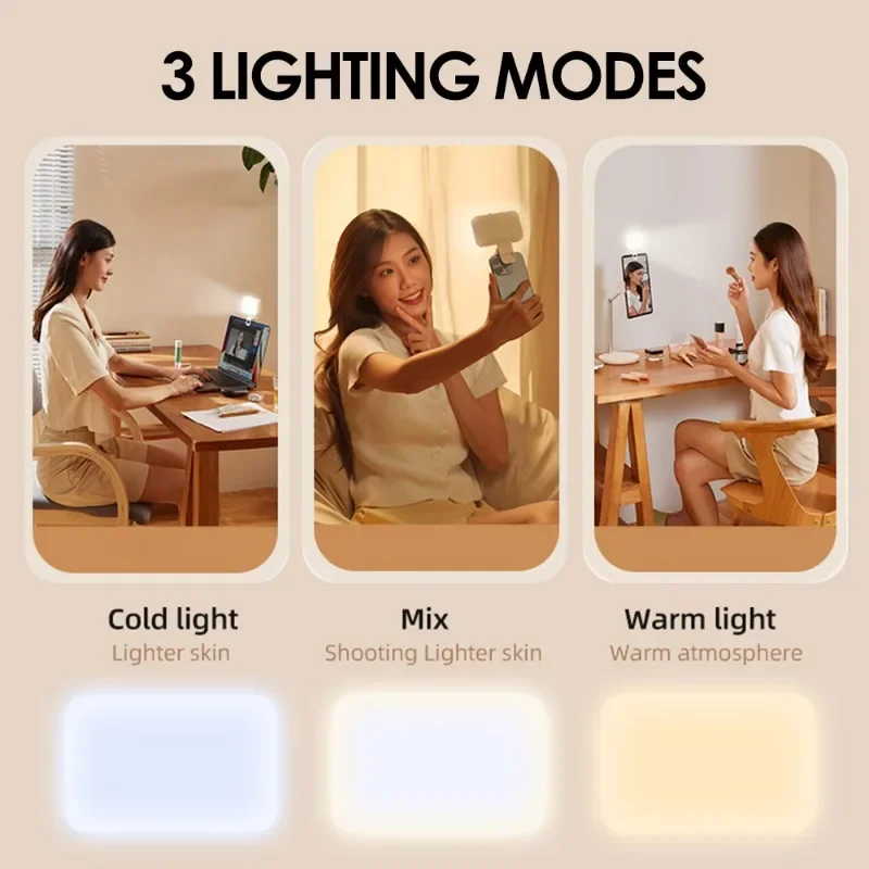 Portable Cell Phone Selfie Light USB Cable Rechargeable Clip Video Light 3 Light Modes Adjustable Lamp for Phone Tablet Laptop