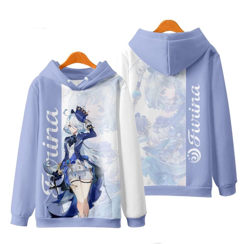 Gra Genshin Impact Furina Cosplay bluzy męskie 3D Print Anime bluzy mężczyźni kobiety swetry płaszcz ponadgabarytowy Harajuku Y2k bluza z kapturem