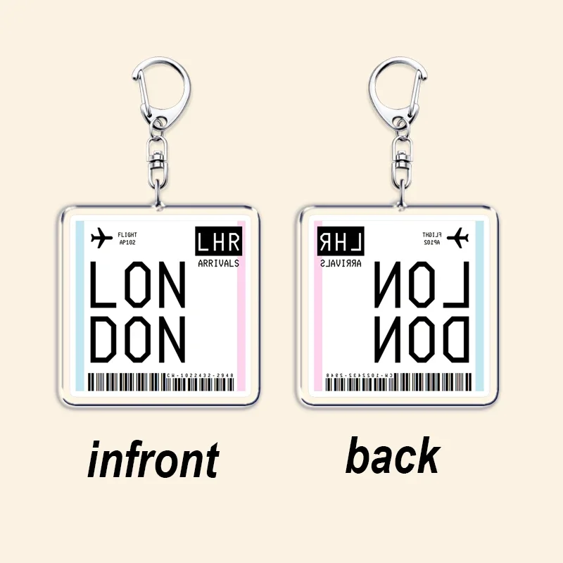 Travel Plane Ticket Boarding Pass Keychain London Paris Tokyo New York Keyrings for Accessories Bag Key Chain Ring Jewelry Gifts