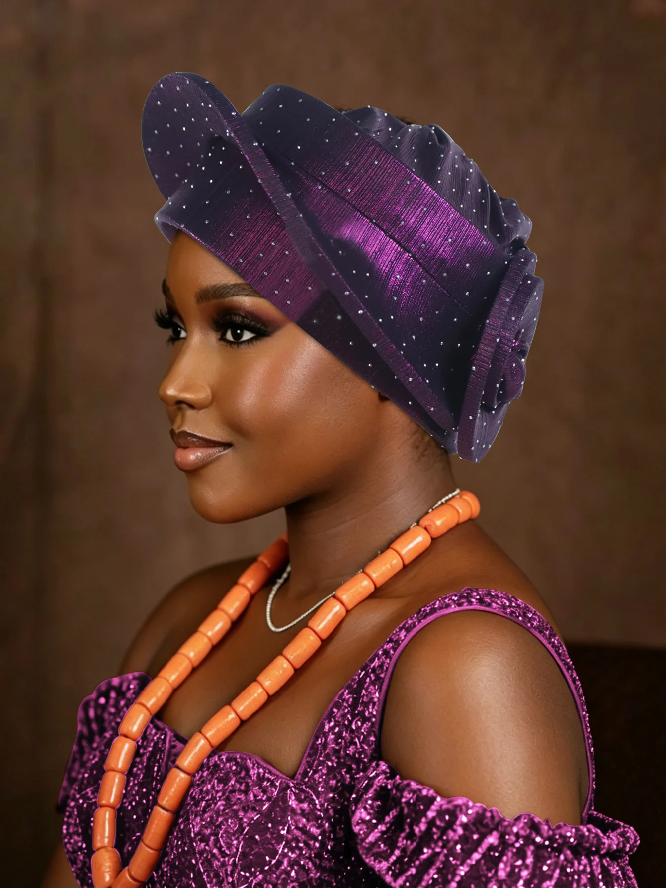 Gorro turbante con incrustaciones de diamantes de imitación para mujer, gorro preformado tipo Gele, pañuelo africano para la cabeza, para ceremonias de boda en Nigeria, fiestas, accesorio para la cabeza.