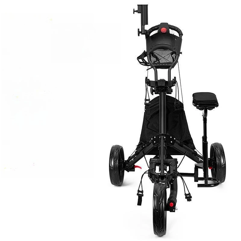 

Golf three-wheel ball bag trolley with brake foldable ice pack umbrella holder water cup holder with seat