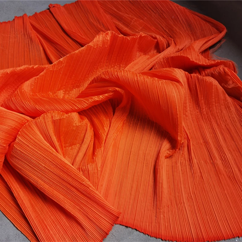 

Stiff Pleated Fabric Orange Red Striped Folds DIY Art Painting Wedding Decor Patchwork Pant Skirts Dress Clothes Designer Fabric