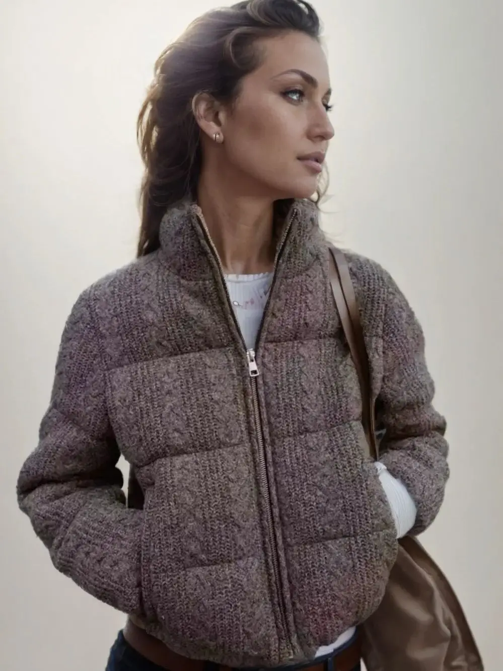 

Women's Luxury Vintage Winter Loose Turtleneck Zipper Padded Coats Lady Elegant High Quality Knitted Thicken Warm Jackets Parkas