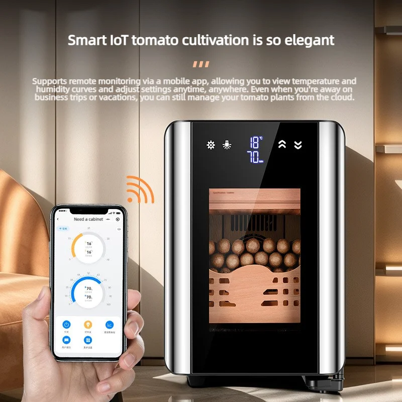 Smart Mini Temperature and Humidity Controlled Cigar Cabinet, Cedar Wood Interior, Dual Mode Precise Control, Smart WiFi Control