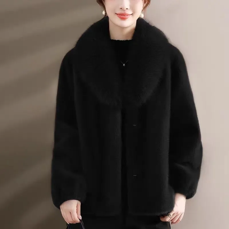 المرأة فو الفراء رشاقته معاطف المتضخم أفخم اصطف 2025 الخريف الشتاء الصلبة معاطف السترة للطقس البارد معاطف القمم