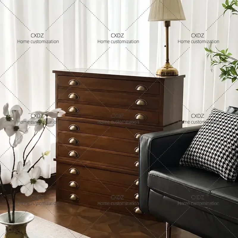 Retro 3 Drawer Storage Cabinet Solid Wood File Organizer for Living Room Wall Side Chest Medieval Style Furniture