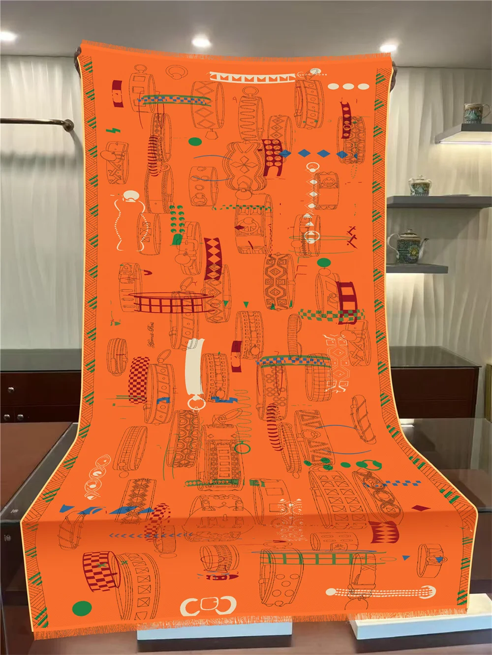 POBING 30 % Seide, 70 % Kaschmir-Schal für Damen, doppelt bedruckt, lange Schals, Wickel, Quaste, Bandana, große Hijabs, weibliche Foulards, 180 cm x 70 cm – Detail 3