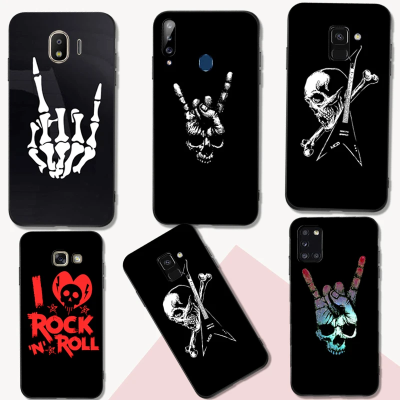 Black tpu Case For Samsung galaxy A6 A8 A9 2018 plus Rock Roll Skull