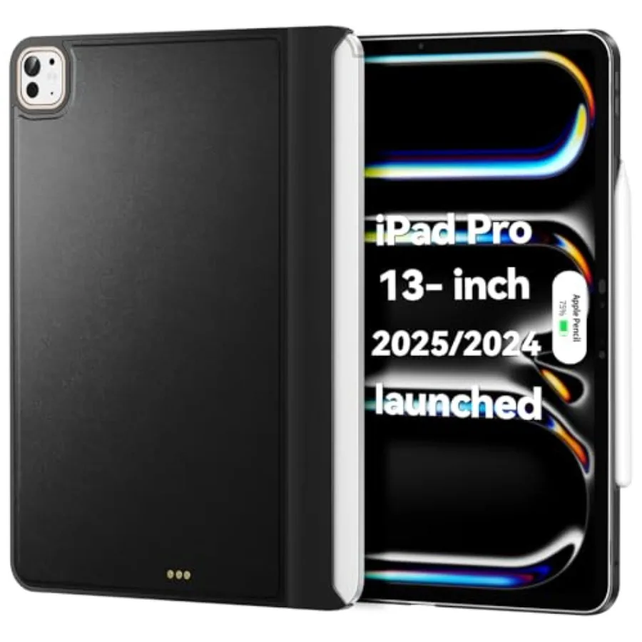 

iPad Pro 13 inch M4/M5 2024/2025 Magic Keyboard compatible folio case, durable leather surface, black, slim design, smart cover