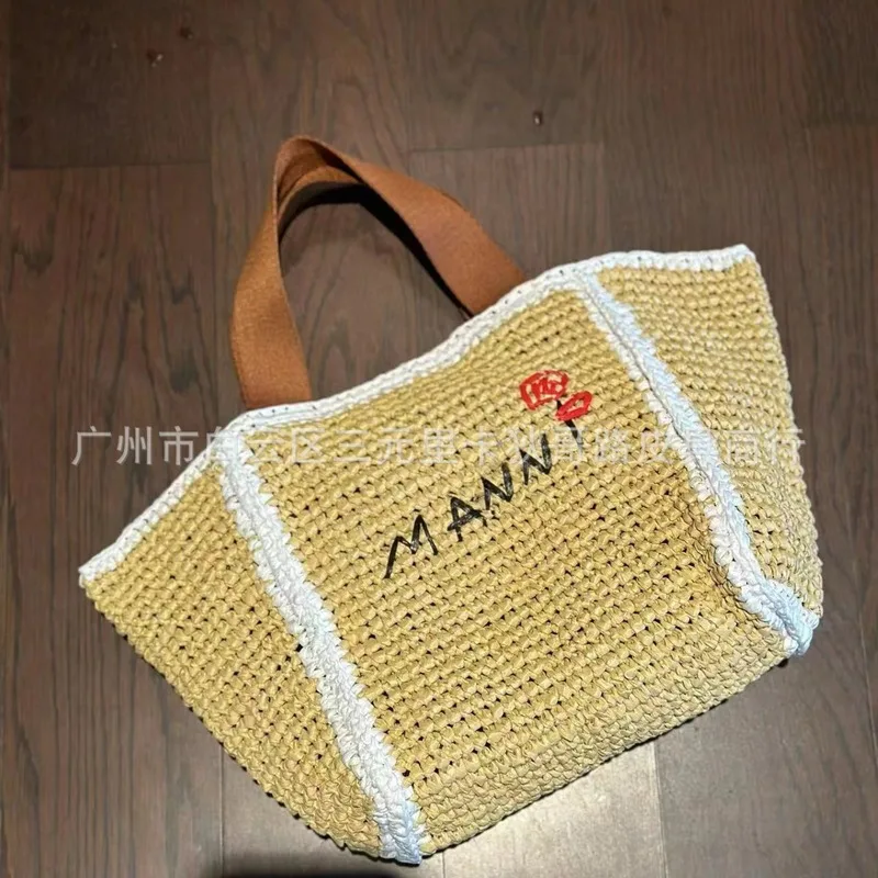 

41*22cm Rose Embroidered Raffia Handmade Crochet Bag Large Tote Lightweight Summer Beach Shoulder Purse Gift For Women beach