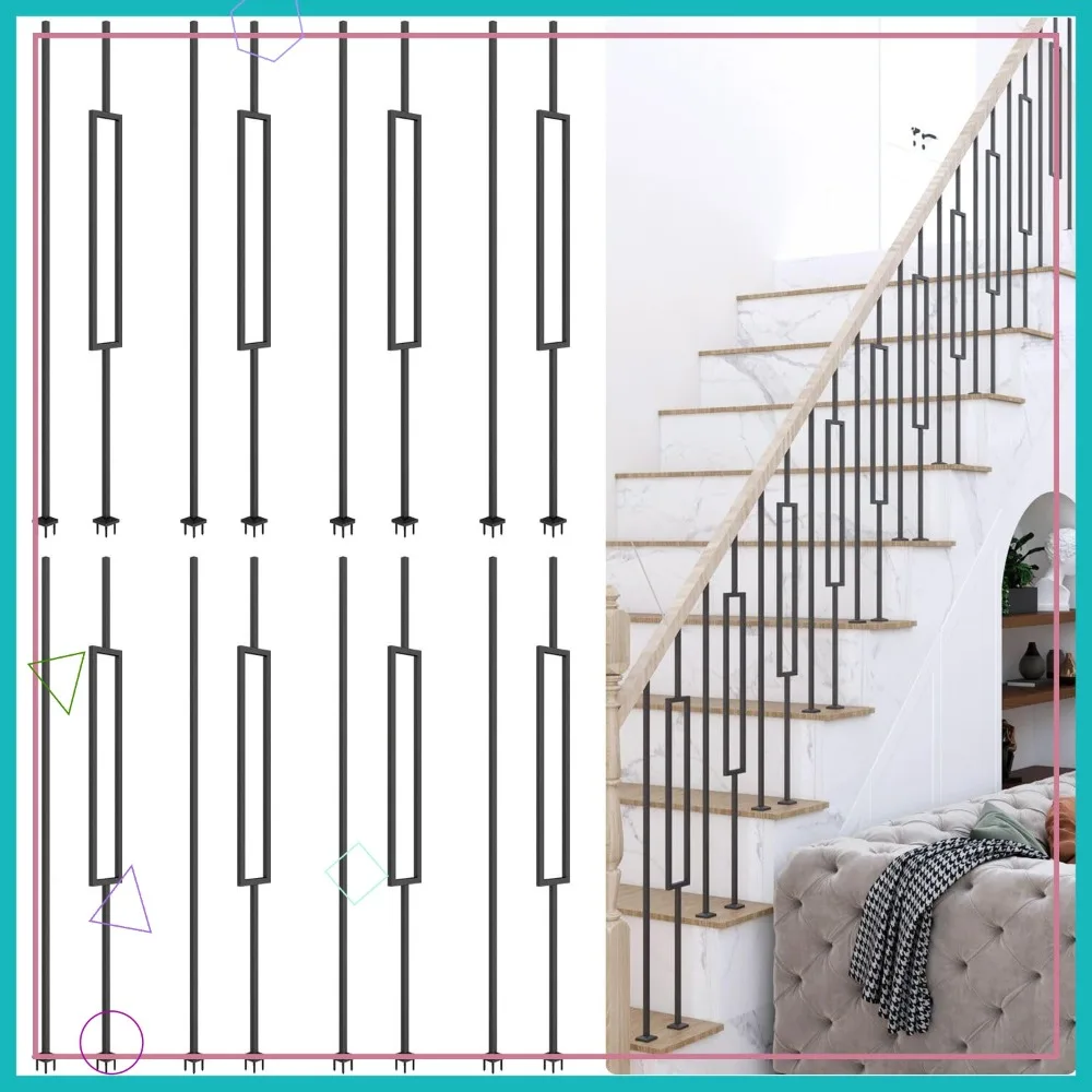 

Комплект из 10 современных прямоугольных балясин для лестниц, высота 44 дюйма, с порошковым покрытием, для самостоятельной установки