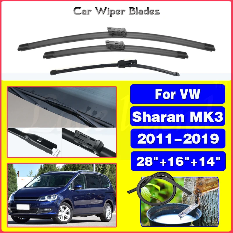 

For VW Sharan MK3 2011-2019 28"+16"+14" Front Rear Wiper Blades Windshield Windscreen Window Cutter Accessories 2016 2017 2018