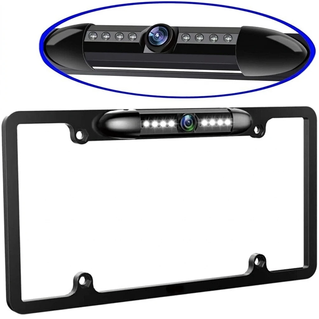 Universal License Plate Metal Frame Rear View Backup Camera CMOS HD 8 LED Night Vision 170° Wide Angle Waterproof Car Camera