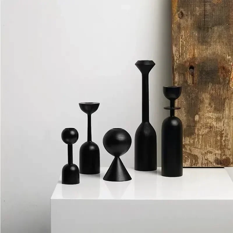 Black Wooden Candle Holder Quality Black Candle Seat Nordic ins style art decoration hotel model room soft decoration ZM806