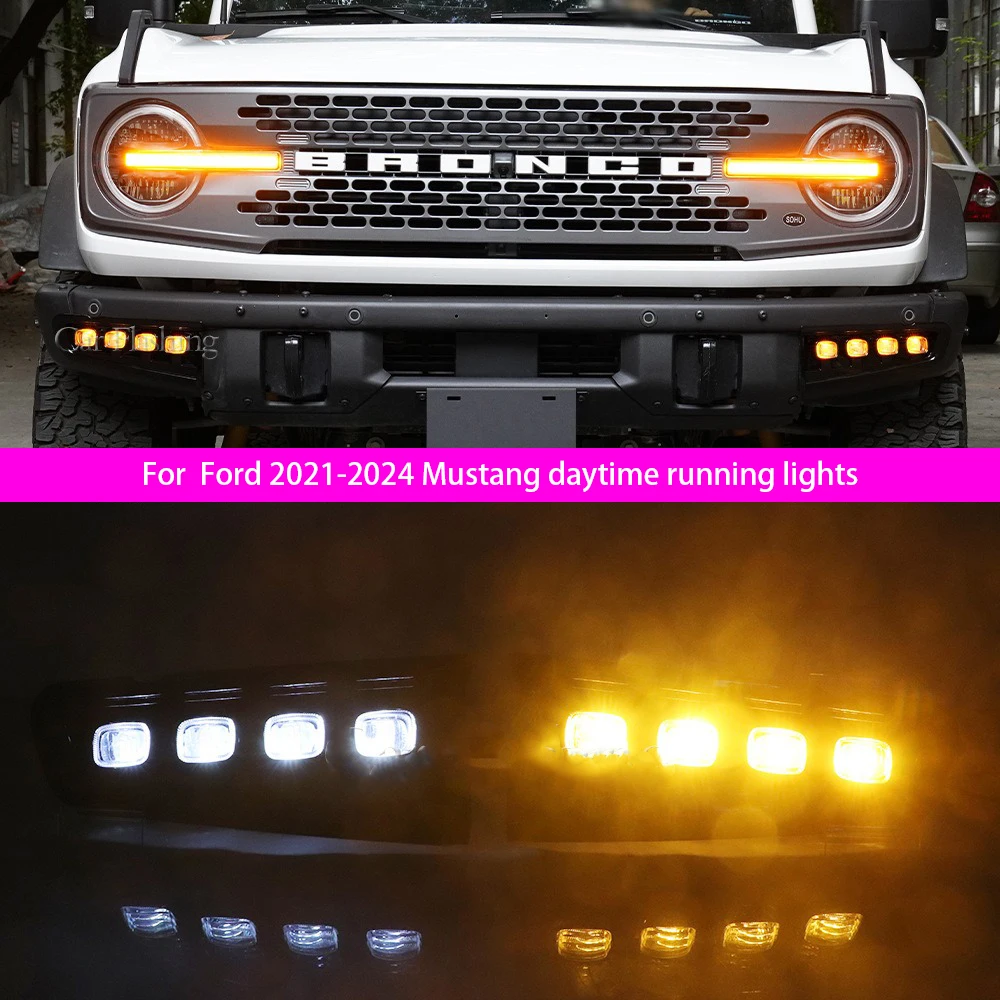 

For Ford 2021-2024 Mustang daytime running lights modified with LED flowing steering front bumper fog lights