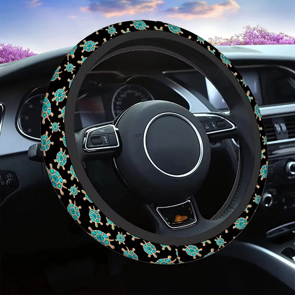 Turtle with Stones Blue Car Steering Wheel Cover Jewelry in The Form of A Turtle with Blue 15 Inch Anti-Slip Wheel Wrap