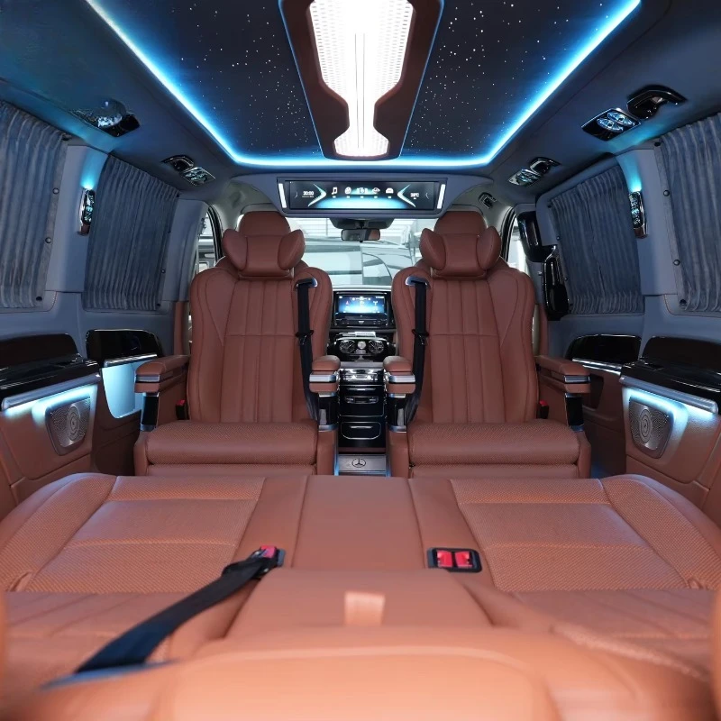 Carride Modern Portable Aluminum Alloy Car Interior Conversion Kit for Vito Convertible Orange Leather Sofa Bed Starry Sky