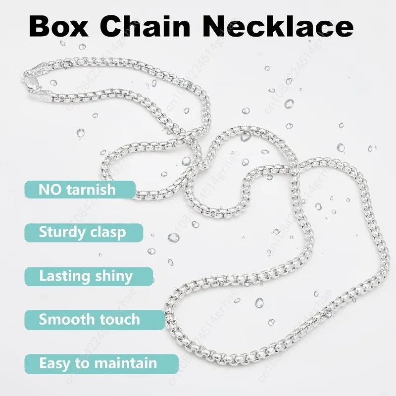925 Sterling Silver Box Chain Lobster Clasp 2/3/4/5mm Necklace for Women Mens Box Chain Silver/14K Gold Plated Plated Necklace C