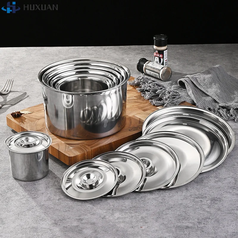 1Piece 10/12/14/16/18/20/22/24/26cm Silver Round Pot Lid Replacement Kitchen Thicken Stainless Steel Saucepan Cover