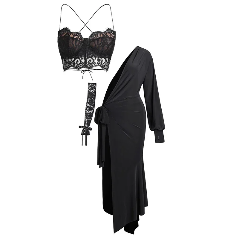 Sexy Irregular Latin Dance Dress Women Slit Black Dress Prom Party Tango Dance Clothes Rumba Dance Practice Clothing DNV18937