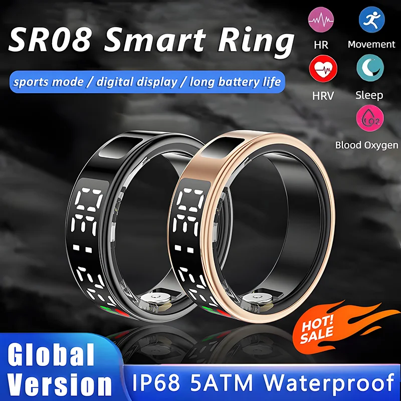 SR08 Smart Ring Männer Frauen LED Display Herzfrequenz Blut Sauerstoff Monitor Multi-Sport Modus IP68 5ATM Wasserdichte Bluetooth schlaf Ring