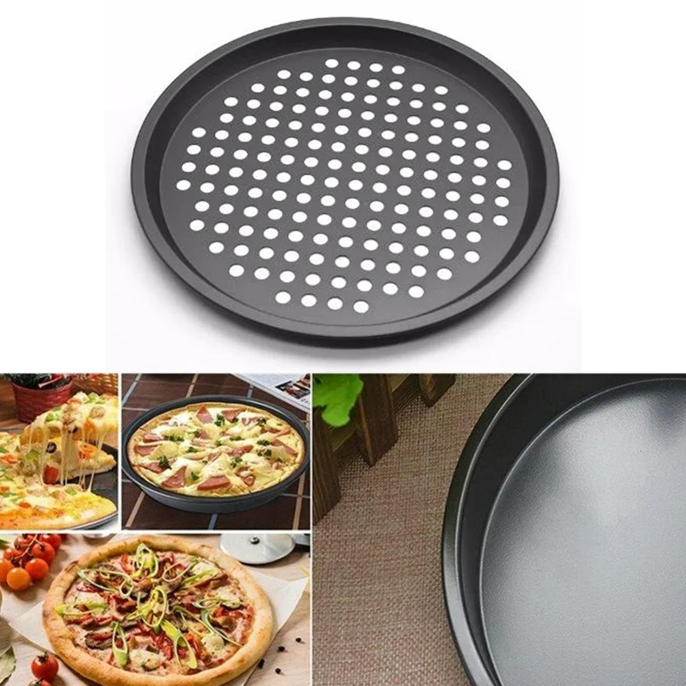 

Pan Carbon Steel Pizza Pan Round Tray Holes Carbon Steel Kitchen Tools