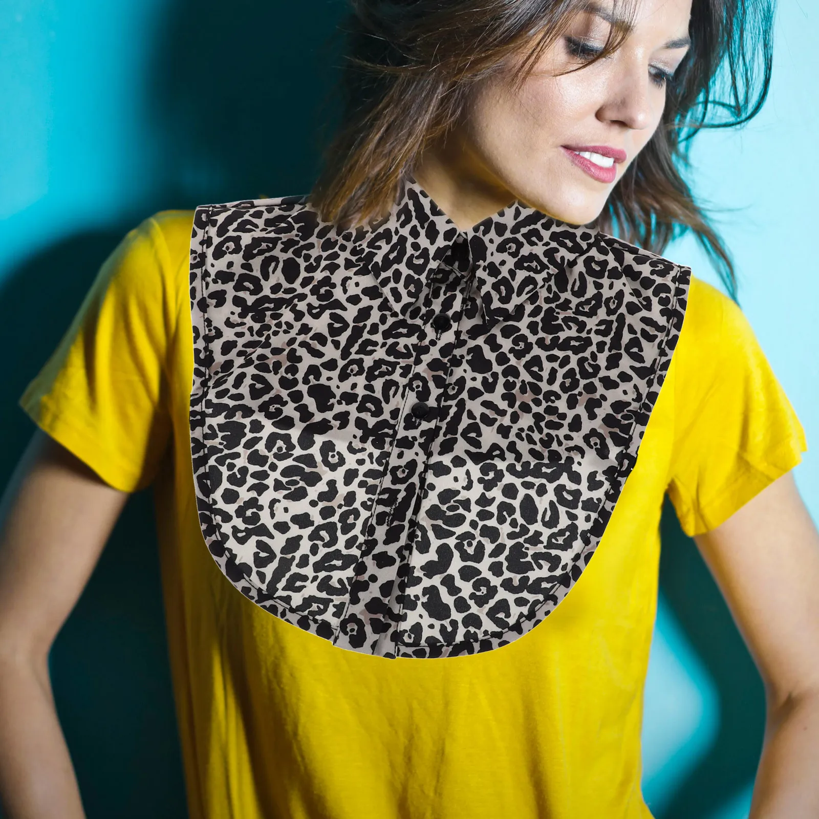 Colar falso destacável de chiffon com estampa de leopardo, leve, pequeno e versátil, acessório decorativo para colarinho de camisa feminina