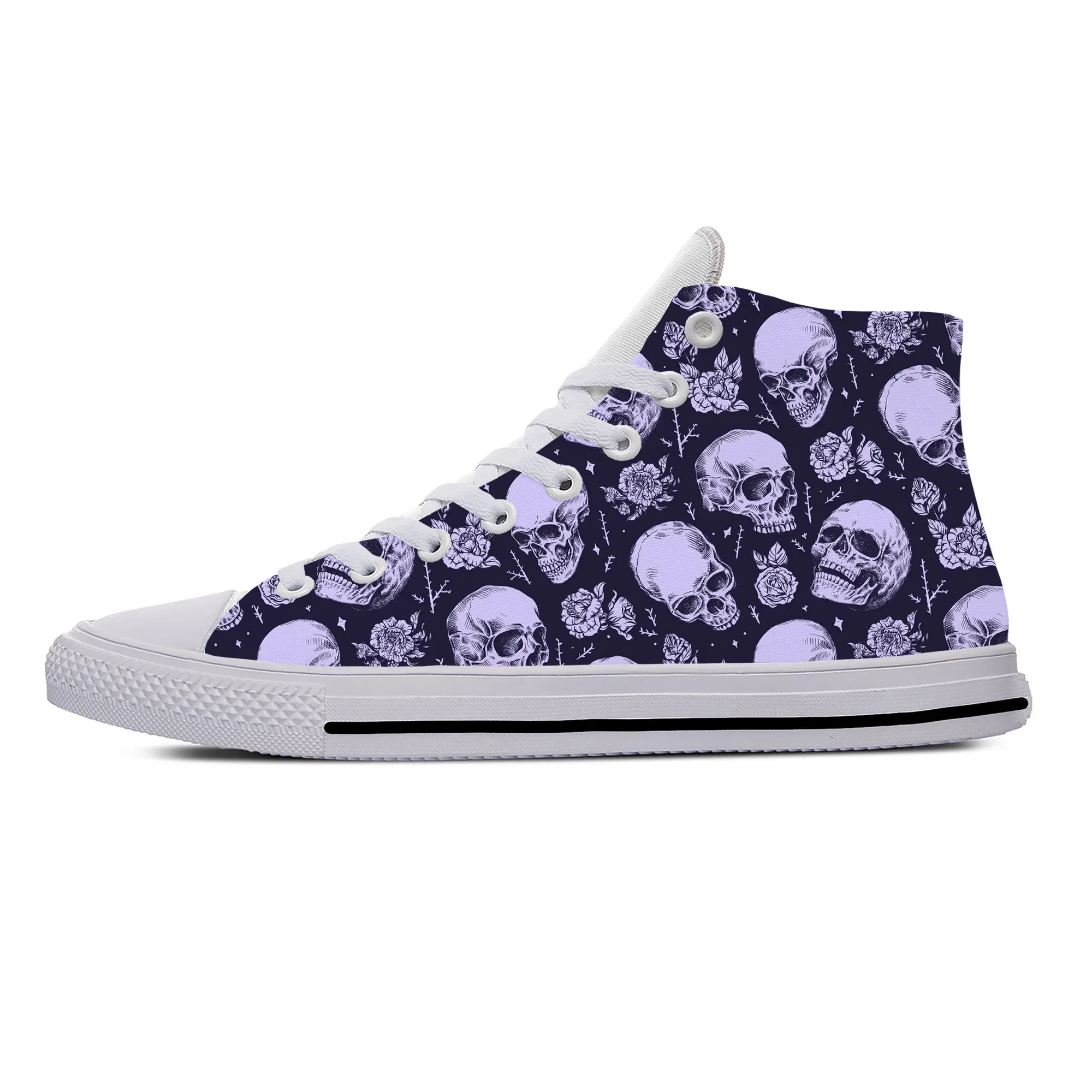 Hot Skull Skeleton Flower Floral Horror Funny Casual Shoes High Top Lightweight Latest Board Shoes Breathable Men Women Sneakers